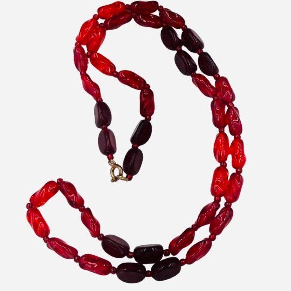 Vintage Ruby Glass Bead Necklace